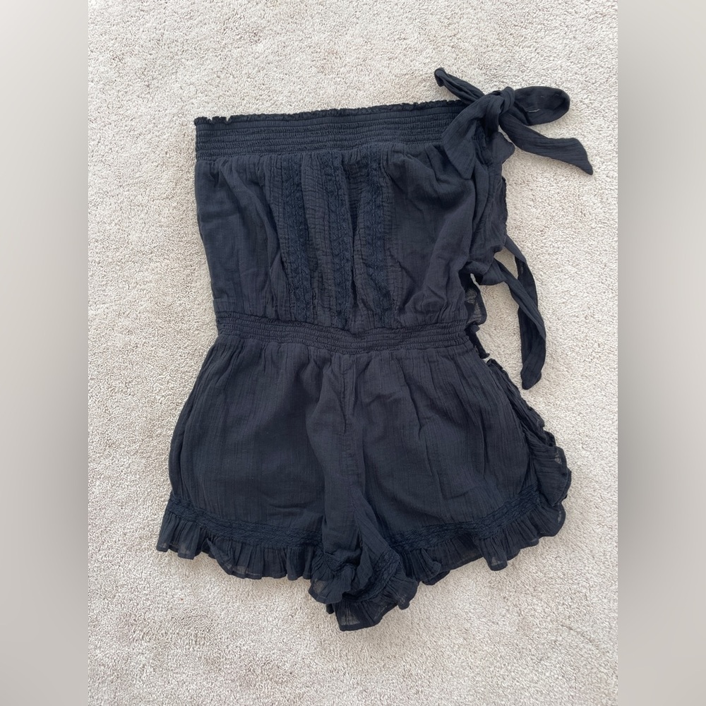 Free People Feelin Fancy Black Gauze Linen Romper L